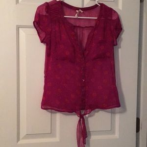 Maroon with orange flowers, sheer blouse